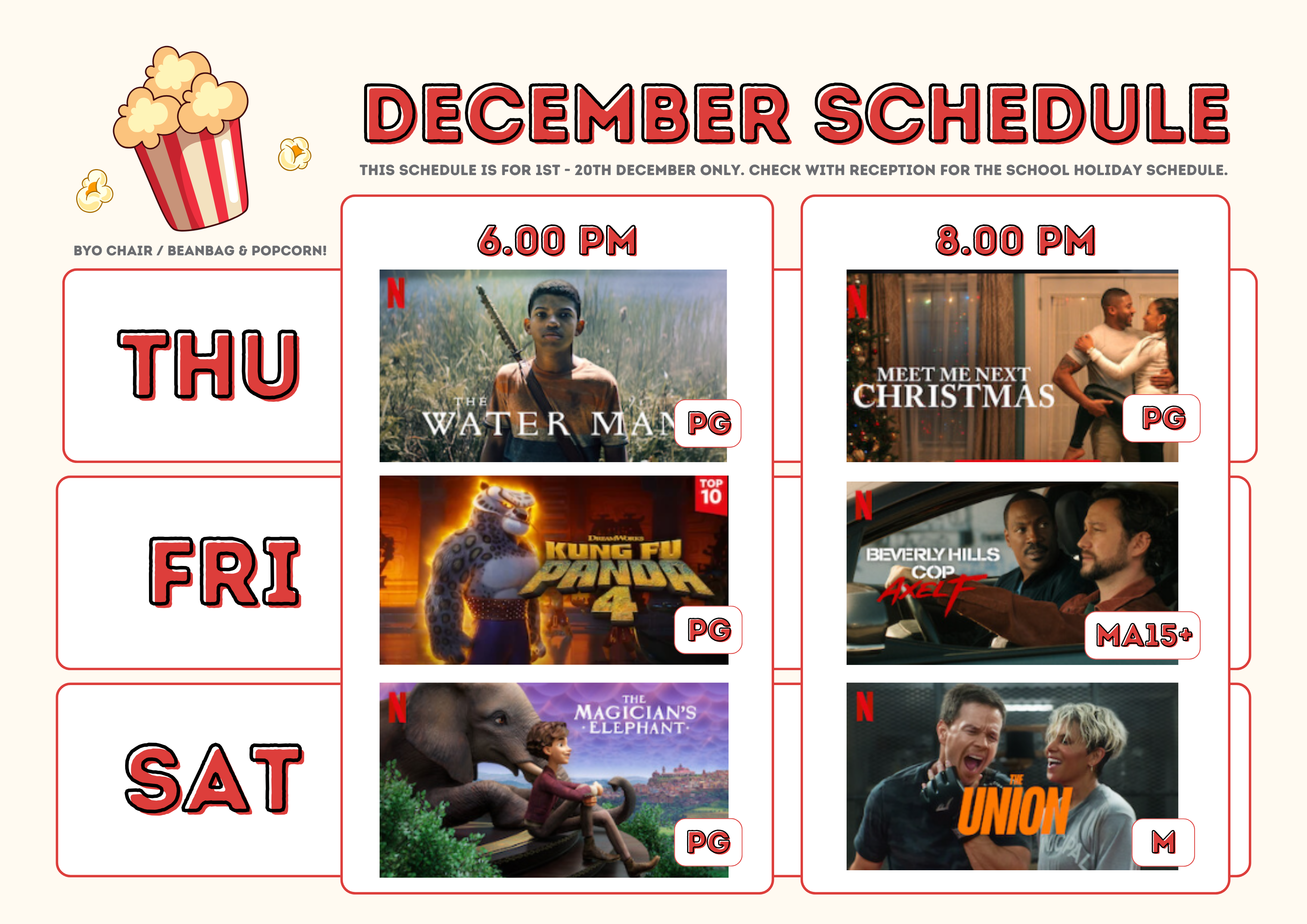 BIG4 Park Beach Holiday Park - Movie Nights - December Schedule